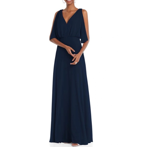 NEW AFTER SIX Navy CHIFFON V-Neck SPLIT-SLEEVE Blouson Bodice BRIDESMAID GOWN 6 - Picture 11 of 15